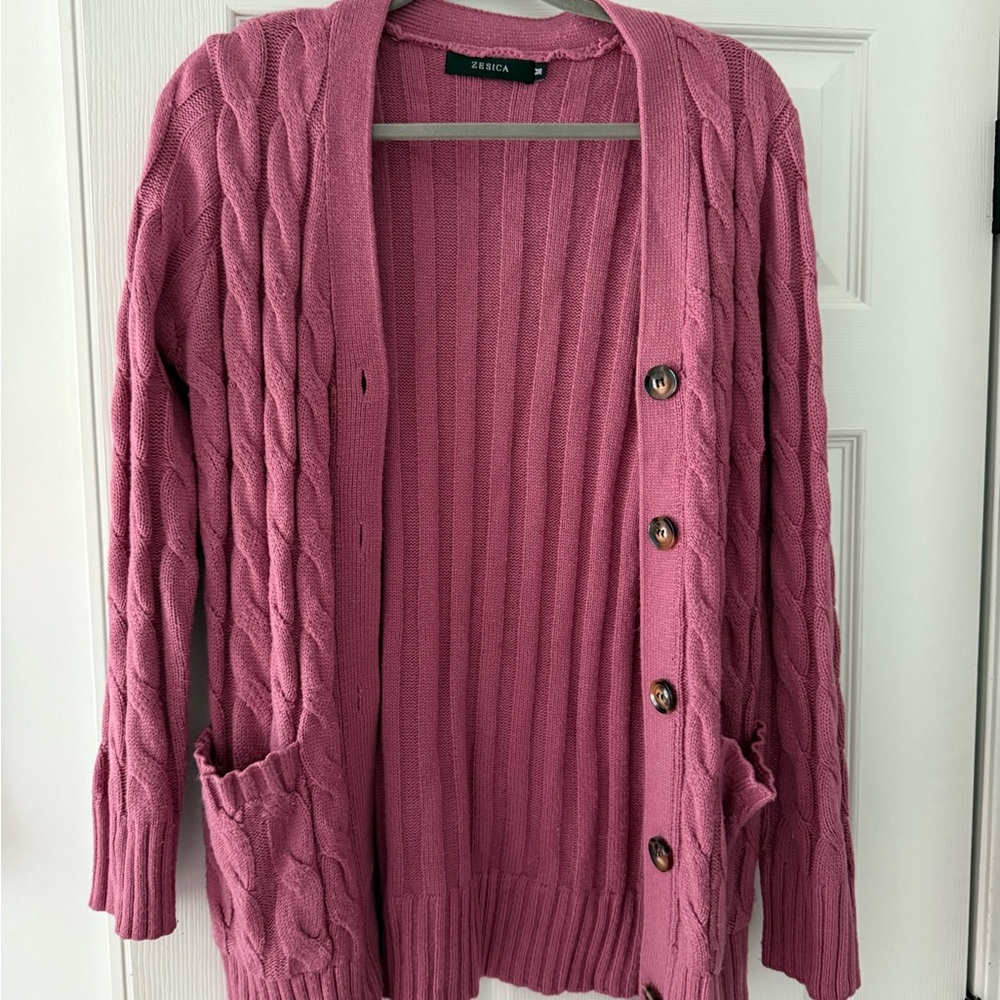 Eberjey Pink Cable Knit Cardigan